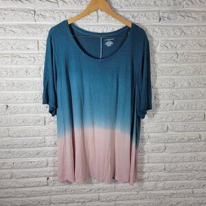 Lane Bryant Womens Top 26 28 Plus Tee Tunic Blue Ombre Comfy Casual BLU173E